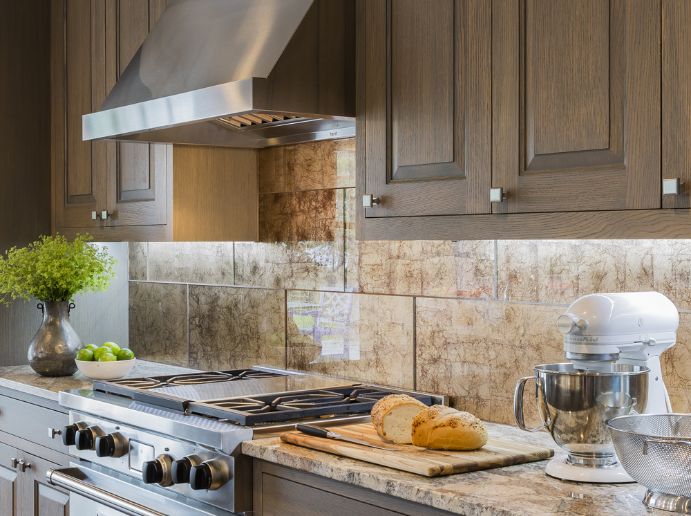 glass tile kitchen backsplash by Elizabeth Swartz Interiors