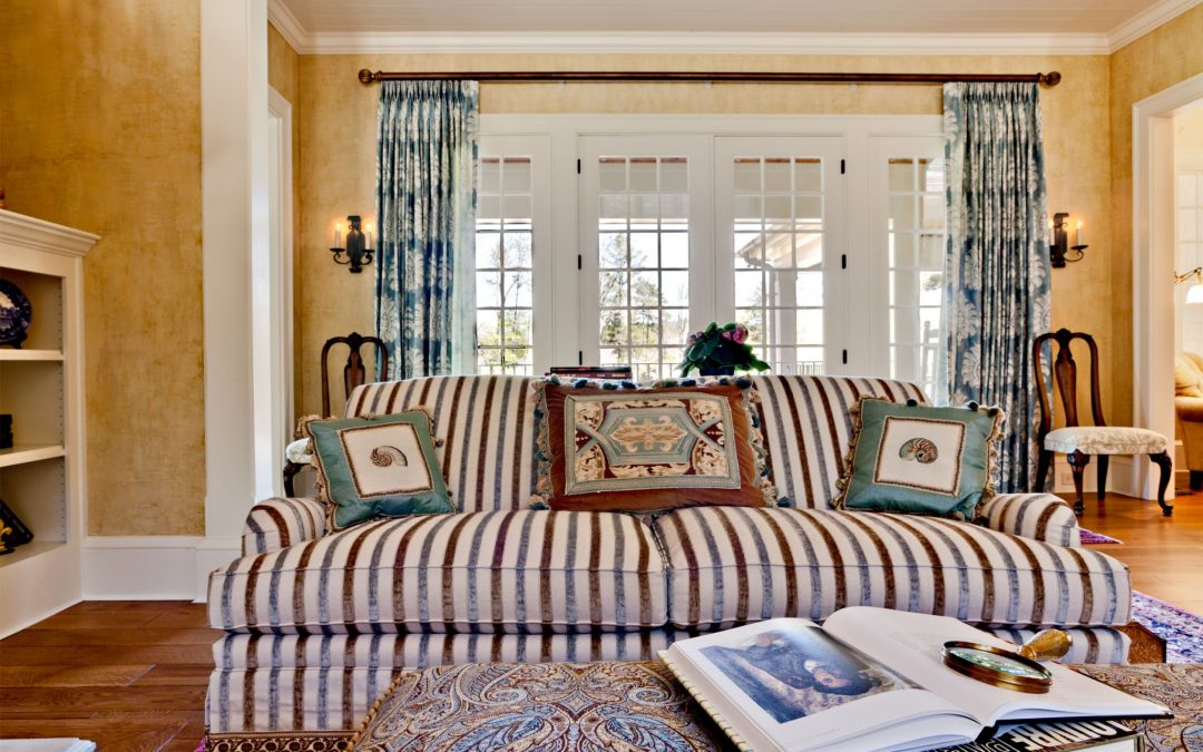 On the main level of this Georgia lake house is a formal living room designed by Boston Interior Designer Elizabeth Swartz Interiors.