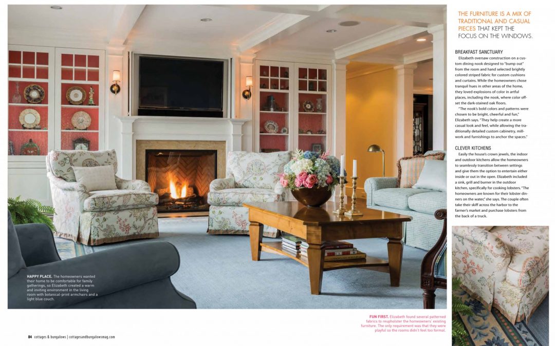 Fifth and sixth pages of Cottage and Bungalows magazine article "Country Cottage, City Chic" featuring interior design by Boston interior designer Elizabeth Swartz Interiors.