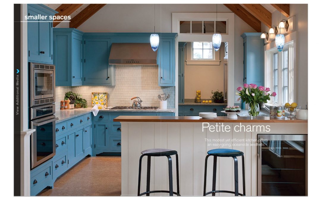 First and second pages of Kitchen Trends Magazine Article "Petite Charms" featuring interior design by Boston Interior Designer Elizabeth Swartz Interiors.