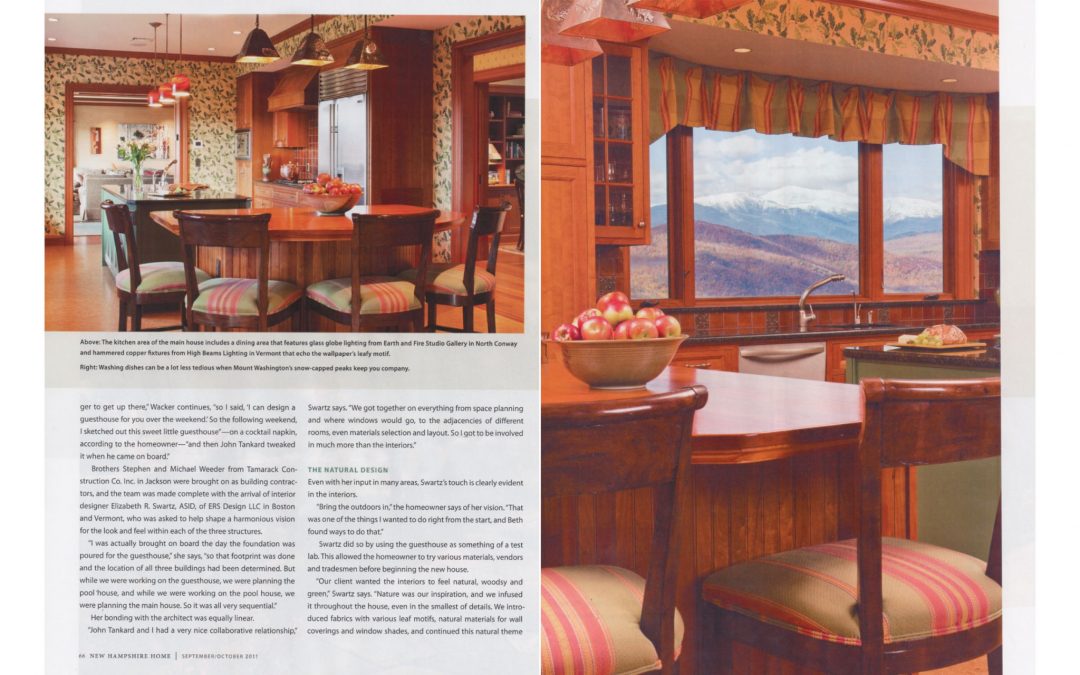 Seventh and eighth pages of New Hampshire Home Magazine Article "An Extraordinary Home for and Extraordinary Site" featuring interior design by Boston interior designer Elizabeth Swartz Interiors.