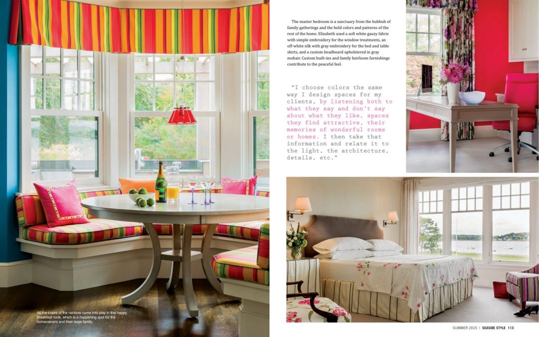 Fifth and sixth pages of Seaside Style Magazine Article "Semi-Formal" featuring interior design by Boston Interior Designer Elizabeth Swartz Interiors.