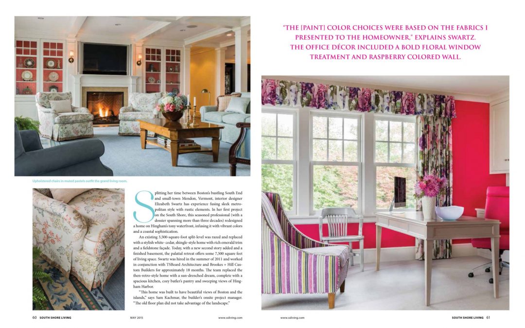 Third and fourth pages of South Shore Living Magazine Article "All Things Bright and Beautiful" featuring interior design by Boston Interior Designer Elizabeth Swartz Interiors.