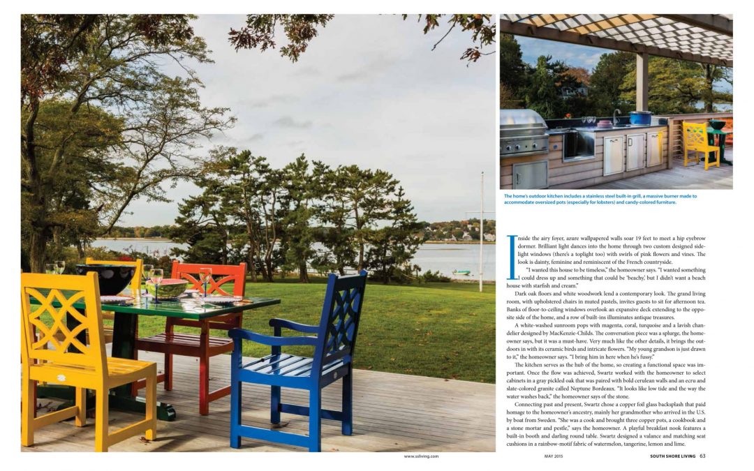 Fifth and sixth pages of South Shore Living Magazine Article "All Things Bright and Beautiful" featuring interior design by Boston Interior Designer Elizabeth Swartz Interiors.