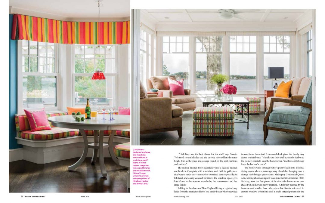 Ninth and tenth pages of South Shore Living Magazine Article "All Things Bright and Beautiful" featuring interior design by Boston Interior Designer Elizabeth Swartz Interiors.