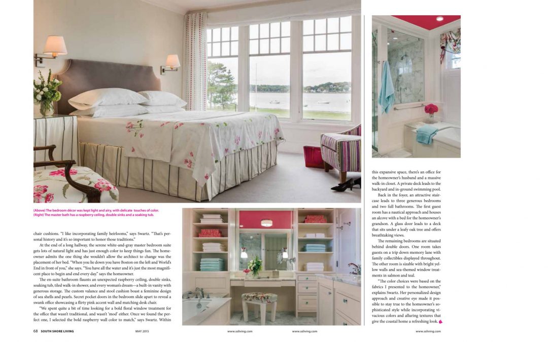 Eleventh and twelfth pages of South Shore Living Magazine Article "All Things Bright and Beautiful" featuring interior design by Boston Interior Designer Elizabeth Swartz Interiors.