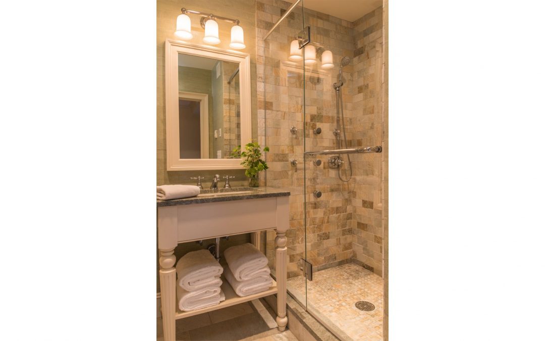 The new master bath in this Boston brownstone designed by Elizabeth Swartz Interiors.